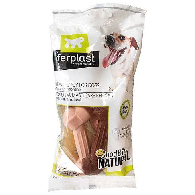 GOODBITE NATURAL S Gioco Osso per l'igiene orale, 4 gusti pollo manzo prosciutto cereali, Cane medio-piccolo ( 5 -15Kg), Naturale, 8 pezzi da 40g