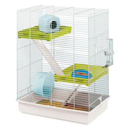 FERPLAST Gabbia Roditori HAMSTER TRIS per Criceti, in Metallo, Accessori inclusi: Mangiatoia, Beverino, Casetta, Ruota, Ripiani e Scalette. 46x29xh58cm