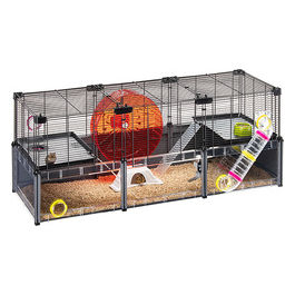 FERPLAST - Gabbia per criceti grande - Gabbia per topolini - Rete metallica - con accessori - Modulare - Multipla Hamster,  107,5 x 37,5 x h 42 CM