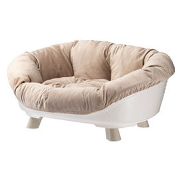 Ferplast Cuccia Cane e Gatto con Cuscino, Lettino per Cani Gatti Lavabile, Plastica Riciclata, Cuccia Rialzata per Cani Piccoli, Traspirante e Antiscivolo, SOFA' THRONE 73 x 55 x h 32 cm, Bianco