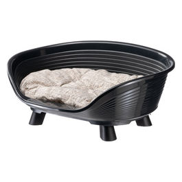 Ferplast Cuccia Cane e Gatto con Cuscino in Cotone, Cuccia Rialzata per Cani Piccola, Plastica Riciclata, Lettino per Cani Gatti da Interno, Traspirante e Antiscivolo, THRONE 61,5 x 45 x h 26 cm, Nero