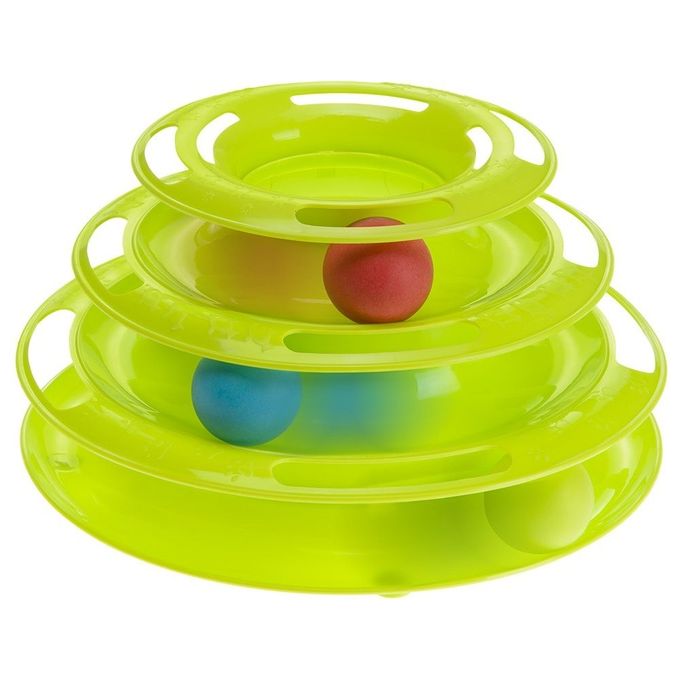 Ferplast Gioco Gatto Interattivo TWISTER Giocattolo Gatto con Piedini Antiscivolo, 4 Strati, 3 Palline Incluse, Ø 24,5 x 13 cm