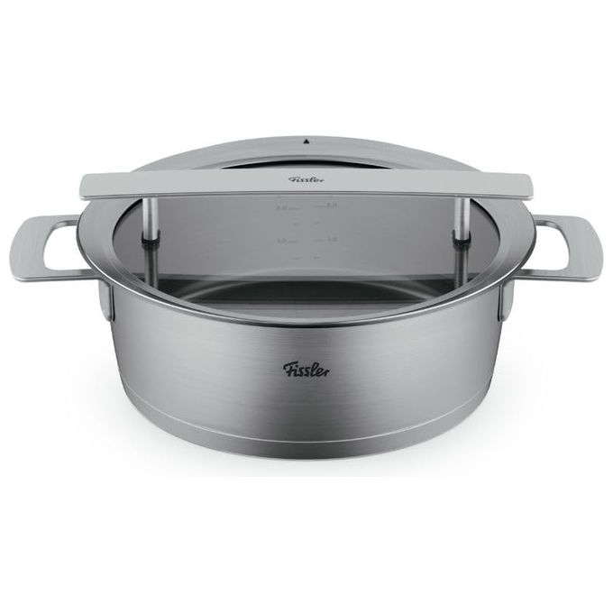Fissler Pentola per Arrosti 24 cm 39 l Acciaio Inox con Coperchio in Vetro Adatta a Induzione
