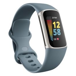 Fitbit Charge 5 Platinum Stainless Steel Sistema di Monitoraggio Attivita' con Infinity Band Silicone Blu Acciaio