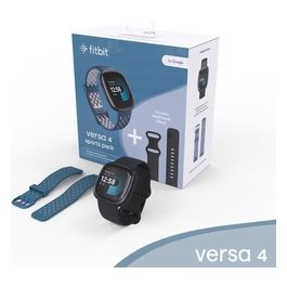 Fitbit Versa 4 Smart Watch Sports Pack con Additional Blue Sports Band Black e Graphite