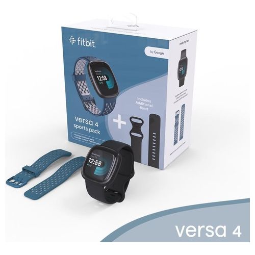 Fitbit Versa 4 Smart Watch Sports Pack con Additional Blue Sports Band Black e Graphite