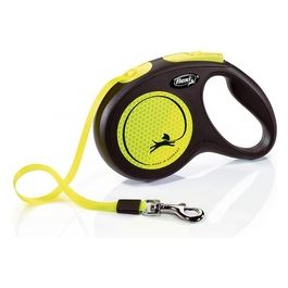 Guinzaglio avvolgibile a fettuccia New Neon M - Lunghezza 5 m|25 Kg Giallo