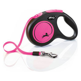 Guinzaglio avvolgibile a fettuccia New Neon M - Lunghezza 5 m|25 Kg Rosa