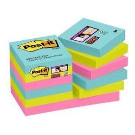 Foglietti Post-It Super Sticky Miami Contiene: 4Bl. Acqua Marina + 4Bl. Verde Neon + 4 Bl. Rosa Neon. Confezione Da 12 Blocchetti Senza Film Singolo D