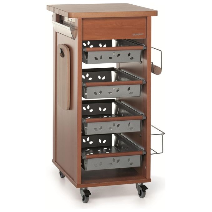Foppa Carrello da Cucina Bistrot Noce 4 Ruote con Cassetti 86x46x50cm