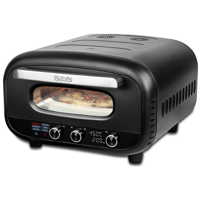 Unold 68805 Pizza Oven Alfredo Forno per Pizza 1700 W Temperatura fino a 450 °C Acciaio Inox (43.3x47.2x28.6 cm) colore Nero