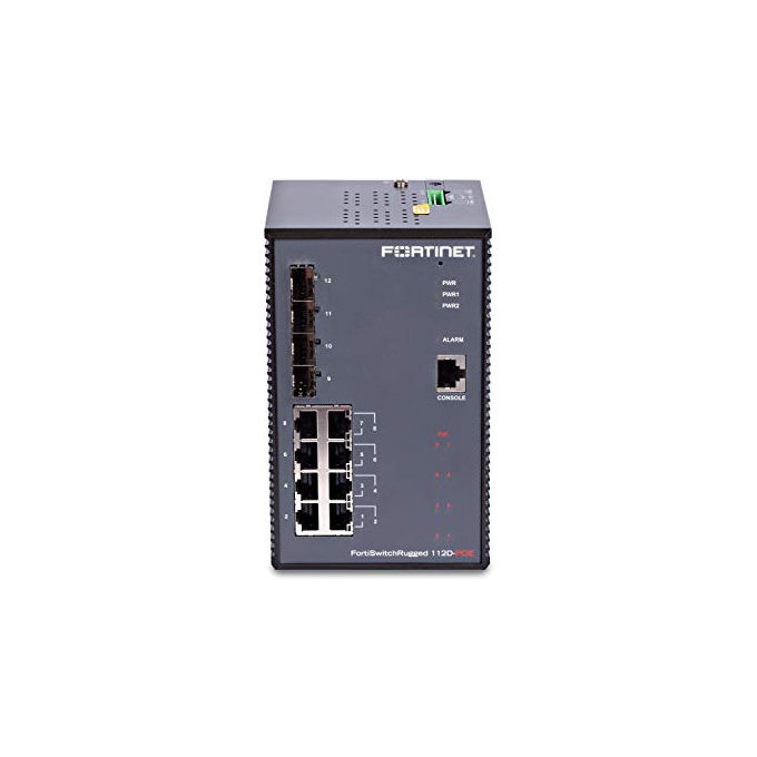Fortinet FSR112DPOE FortiSwitchRugged-112D-POE Switch PoE robusto L2 8 x GE RJ45 4 x slot GE SFP controller FortiGate Switch