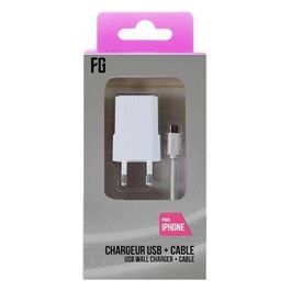 Freaks and Geeks Alimentatore Ac 2 Usb Slot con Cavo per iPhone Bianco