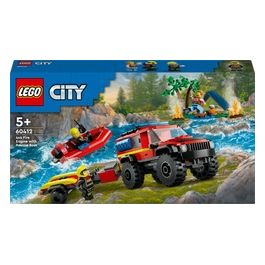 LEGO City 60412 Fuoristrada Antincendio e Gommone di Salvataggio, Camion dei Pompieri Giocattolo, Giochi per Bambini 5+ Anni