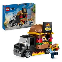 City 60404 Furgone degli Hamburger Giocattolo, Veicolo per Bambini 5+ Anni, Camion Food Truck con Accessori e 2 Minifigure