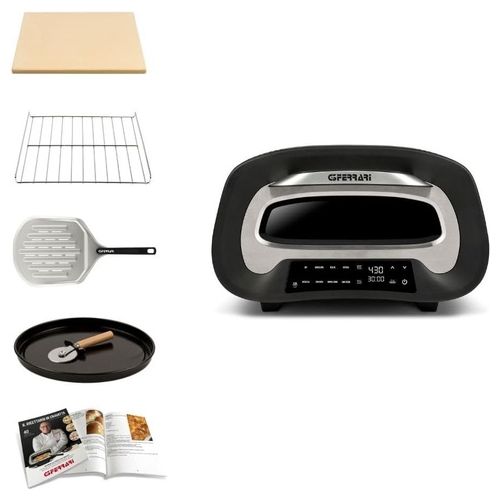 G10186 Pronto Pizza 2 Minuti Forno Pizza Termostato Regolabile fino a 430° Display Digitale Pietra Refrattaria Pareti Fredde Nero