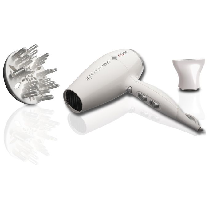 Ga.ma GH0302 Diamond Ceramic Ion Asciugacapelli 2200W tecnologia ionica ceramica 2 velocita' 3 temperature colpo aria fredda bocchetta e diffusore inclusi colore Bianco