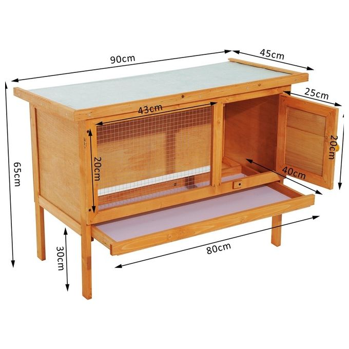 Gabbia per conigli da esterno in legno 90x45x65cm