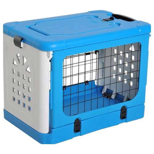 Gabbia pieghevole per animali domestici in plastica e acciaio blu 68x46x53cm