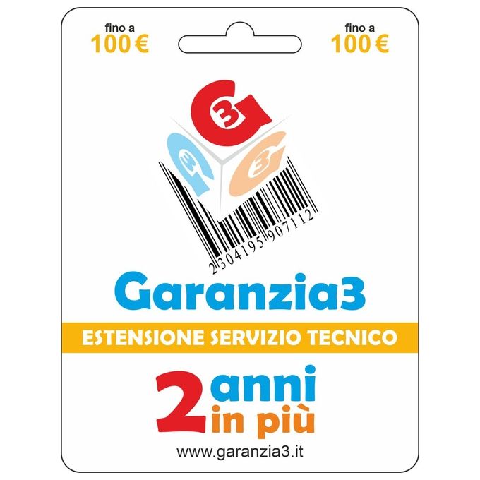 Garanzia3 G2PDIT100 Estensione Garanzia Servizio Tecnico 2 Anni Massimale 100 Euro Elettronica e Elettrodomestici