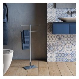 Piantana Asciugamani a 4 Bracci Rainbow Cromo e Blu Petrolio