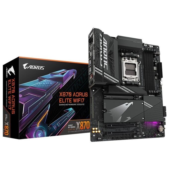 GIGABYTE Scheda madre X870 AORUS ELITE WIFI7 - Supporta CPU AMD Ryzen 9000 VRM a 1622 fasi fino a 8000MHz DDR5 (OC) 3xPCIe 5.0 Wi-Fi 7 LAN 2.5GbE USB 4