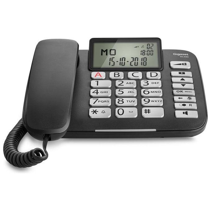 Gigaset DL 580 Telefono Fisso Ampio Display Grandi Tasti Visualizzazione Chiamata Tramite Led Nero