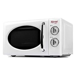 Girmi FM2101 Design Vintage Forno Microonde con Grill Capacità 20 Litri Potenza 700W+800W 3 modalità di cottura Metallo/Bianco