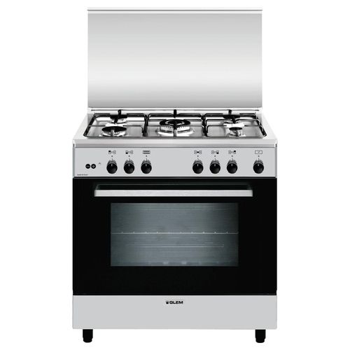 Glem Gas A855GI Cucina a Gas 80x50cm 4 Fuochi + 1 Tripla Forno 95Lt a Gas Inox A