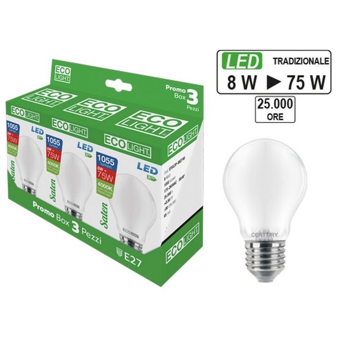 Globo Lampadina Ecolight Led Saten GO.8W Confezione 3 Pezzi