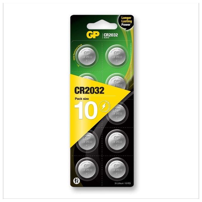 GP Batteries GP CR 2032 Lithium 3V 10 Pezzi Batterie a Bottone