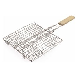 Graticola 25x25 cm in acciaio, impugnatura inlegno, anello di blocco, BestBQ