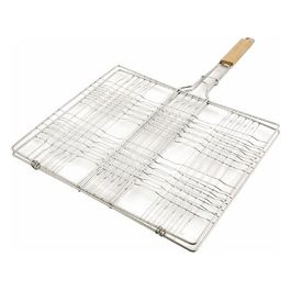 Graticola 50x38,5 cm in acciaio, impugnatura inlegno, anello di blocco, BestBQ