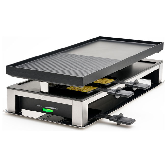 Solis 7611210977599 7911 Griglia per Raclette 10 persone 1500 W Acciaio Inox Piastre Rimovibili Termostato Regolabile colore Nero Grigio