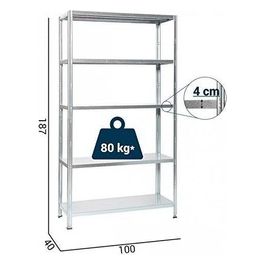 Scaffale Incastro Zincato 5 Ripiani Portata 400kg 100X40X186 Cm