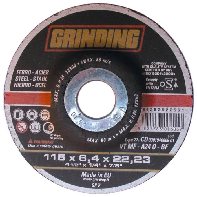 Grinding Mola Abrasiva per Ferro 115x6.4x22mm Cd Vt Mf