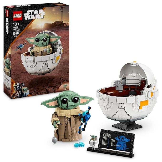LEGO Star Wars 75403 Grogu e Carrozzina con Rana Sorgan e Minifigure di Grogu, Modellino di 'Baby Yoda' Giocattolo, Idea Regalo da Collezione per Bambini e Bambine da 10 Anni Fan serie TV Mandalorian