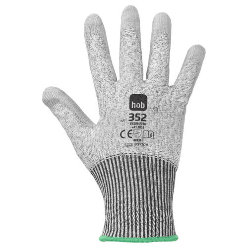337108-10 352 HOB Guanti da Lavoro Filo Continuo Fibre Sintetiche PU Taglia 10 Confezione 12 pz colore Grigio