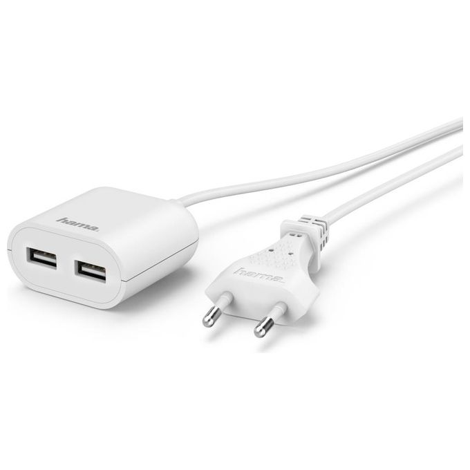 Hama Alimentatore di Rete Usb con Cavo da 2.4 A 2 Uscite Usb 1.9mt Bianco