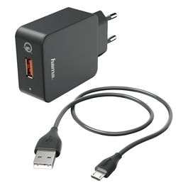 Hama Caricatore QC3.0 con Cavo Micro-USB 1.5mt Nero