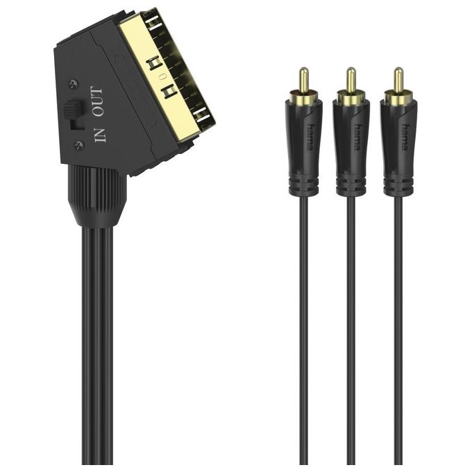 Hama Cavo 3 RCA M Video-Stereo-Scart M In-Out Connettori Dorati 15mt
