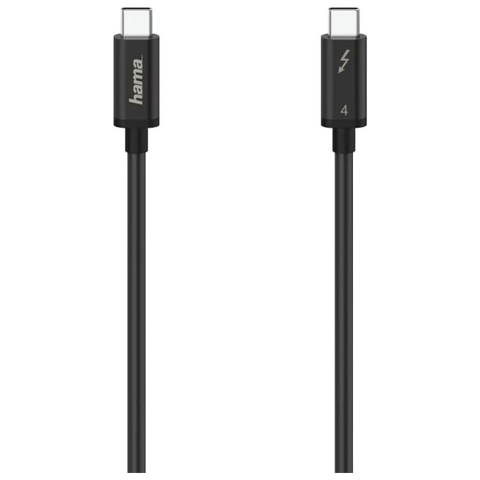 HaMa Cavo Thunderbolt USB C - USB C (40 Gbps, 5 A, 100 W, Ultra HD 8K, doppio schermato, spina stretta, 0,8 m) nero