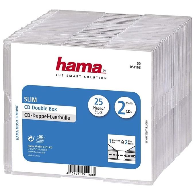 Hama Custodia CD-DVD Slimline 2 Dischi Trasparente