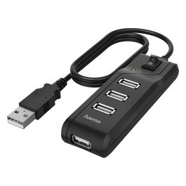 Hama Hub Usb 2.0 da Tavolo 4 Porte Switch On/Off Cavo Integrato Nero