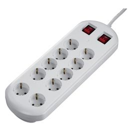 Presa Multipla 10-Fach con 2 Interruttori Bianco 2mt