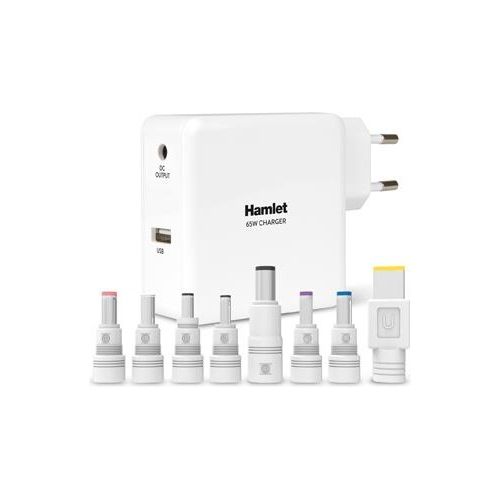 Hamlet XPWNB65U - Alimentatore universale per Notebook 65 Watts + 8 connettori e porta USB. Compatibile ACER - SAMSUNG - ASUS - HP - DELL - LENOVO