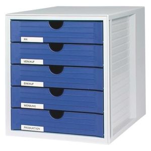 Han Cassettiera SYSTEM-BOX con 5 Cassetti Chiusi Blu