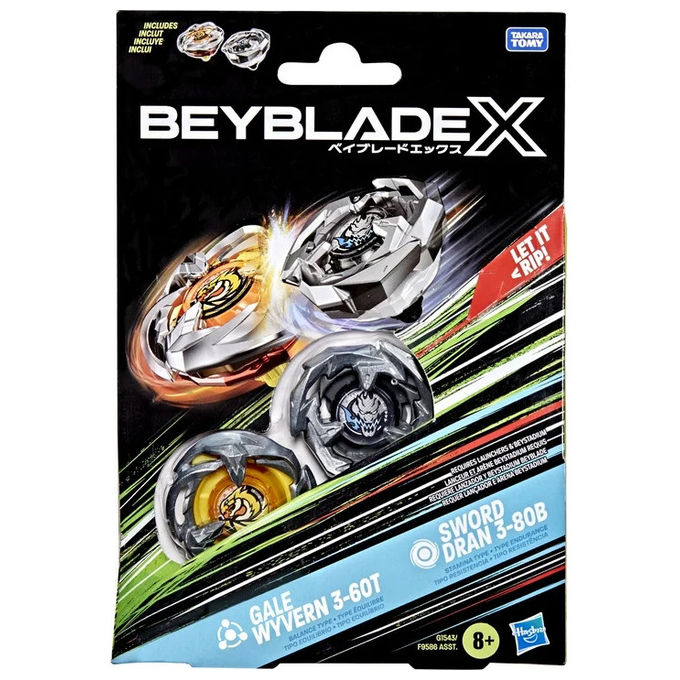 Hasbro, Beyblade X Gale Wyvern 3-60T e Sword Dran 3-80B Dual Pack, Argento