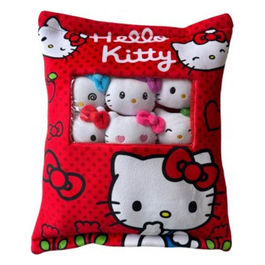 Hello Kitty, Cuscino Peluche con 6 Mini Peluche, 30x38 cm, Poliestere