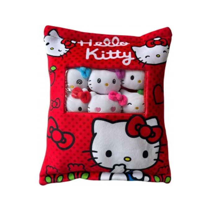 Hello Kitty, Cuscino Peluche con 6 Mini Peluche, 30x38 cm, Poliestere